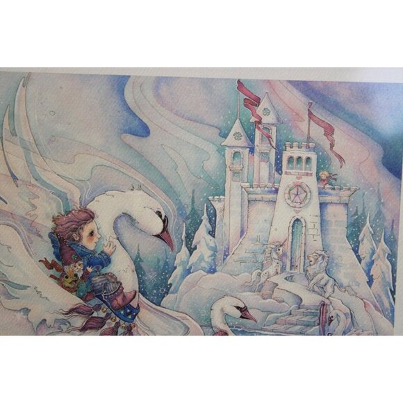Jody Bergsma Matted Print Never Let Go of Love Winter Sparkle Kid Swan Ice Castl - Picture 5 of 14